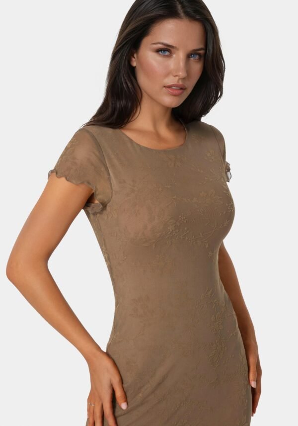 Flocking Mesh T-Short Maxi Dress