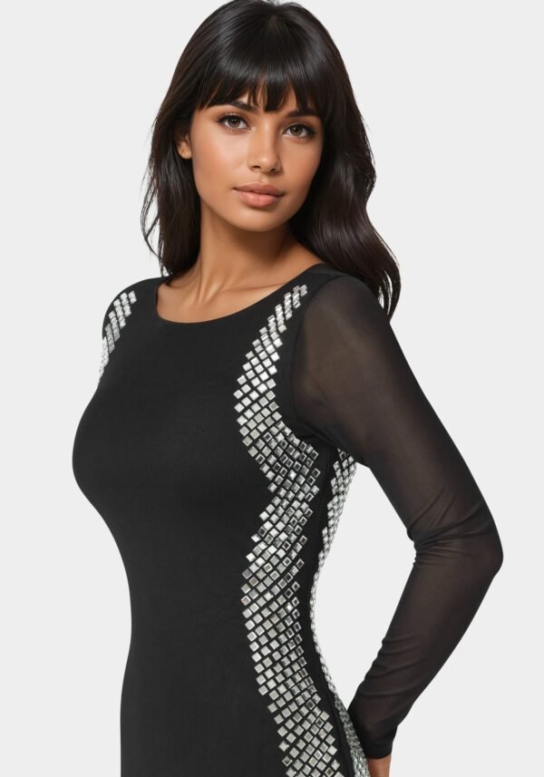 bebe1280_black-silver_4_e5d7a17f-c497-4a5c-8812-492ba32c1ddb BodyCon Embellished Knee Length Dress