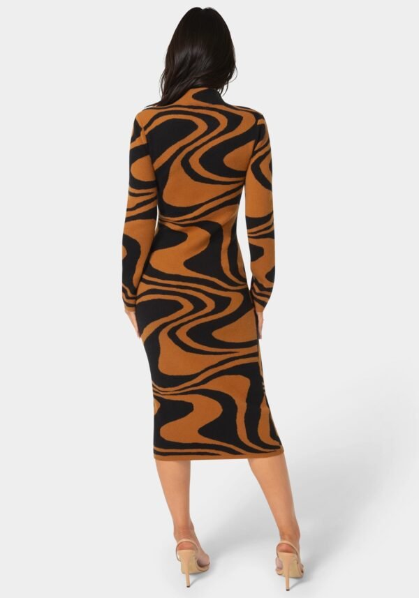 bebe1602_brown-black_3_4fe06dca-a52b-41b2-978f-2586448e11ac Jacquard Funnel Midi Sweater Dress